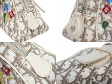 Load image into Gallery viewer, Christian Dior クリスチャンディオール フラワー刺繍 トロッター ハンドバッグ キャンバス レザー ベージュ 美品 中古 4b005246