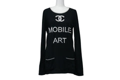 CHANEL Knit Tops Cocomark Mobile Art 08A Black White Cotton Cashmere Size 38 Good Used 52803