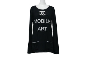 CHANEL Knit Tops Cocomark Mobile Art 08A Black White Cotton Cashmere Size 38 Good Used 52803