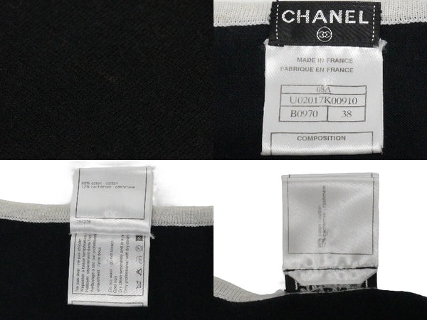 CHANEL Knit Tops Cocomark Mobile Art 08A Black White Cotton Cashmere Size 38 Good Used 52803
