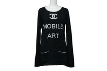 画像をギャラリービューアに読み込む, CHANEL シャネル ニット トップス ココマーク モバイルアート 08A ブラック ホワイト コットン カシミヤ サイズ38 良品 中古 52803