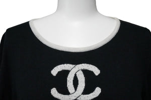 CHANEL Knit Tops Cocomark Mobile Art 08A Black White Cotton Cashmere Size 38 Good Used 52803