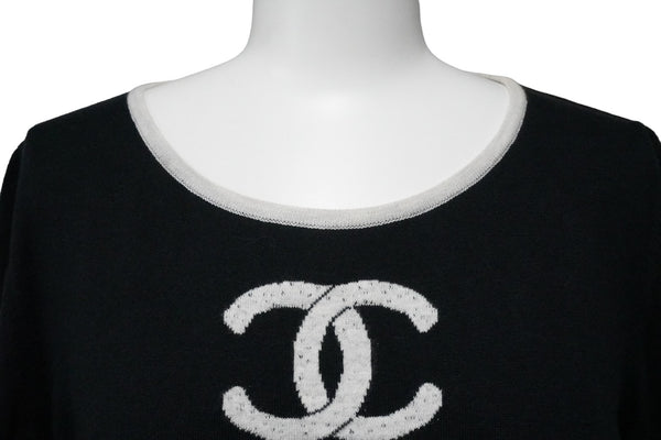 CHANEL Knit Tops Cocomark Mobile Art 08A Black White Cotton Cashmere Size 38 Good Used 52803