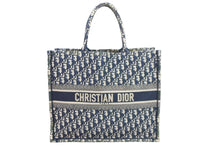 Load image into Gallery viewer, ChristianDior クリスチャンディオール ブックトート ラージ トロッター オブリーク キャンバス ネイビー ベージュ 美品 中古 52826