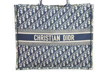 Load image into Gallery viewer, ChristianDior クリスチャンディオール ブックトート ラージ トロッター オブリーク キャンバス ネイビー ベージュ 美品 中古 52826