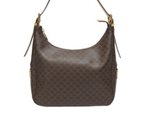 画像をギャラリービューアに読み込む, CELINE セリーヌ マカダム柄 ホーボー ワンショルダーバッグ PVC レザー ブラウン ロゴ 総柄 ゴールド金具 美品 中古 4b005290