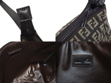 画像をギャラリービューアに読み込む, 極美品 FENDI フェンディ ハンドバッグ 8N0005 ズッキーノ柄 キャンバス レザー ブラウン ブラック金具 中古 4b005292