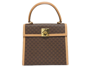 CELINE セリーヌ ハンドバッグ ショルダーバッグ 2WAY M 13 マカダム柄 PVC レザー ブラウン ゴールド金具 美品 中古 4b005293