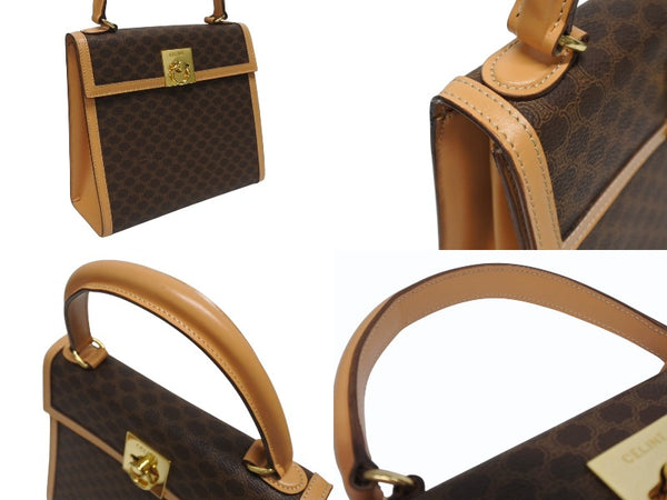 CELINE セリーヌ ハンドバッグ ショルダーバッグ 2WAY M 13 マカダム柄 PVC レザー ブラウン ゴールド金具 美品 中古 4b005293