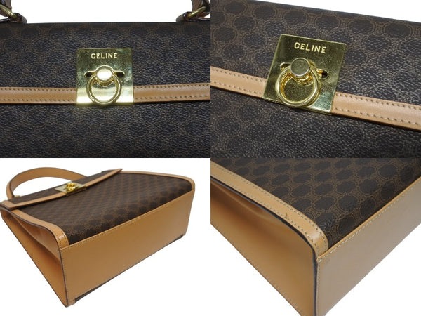 CELINE セリーヌ ハンドバッグ ショルダーバッグ 2WAY M 13 マカダム柄 PVC レザー ブラウン ゴールド金具 美品 中古 4b005293
