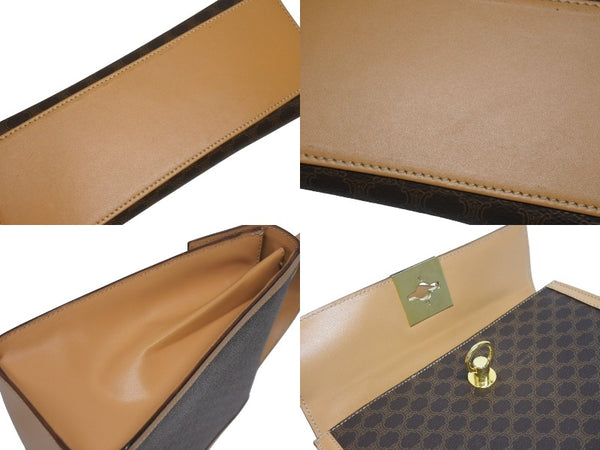 CELINE セリーヌ ハンドバッグ ショルダーバッグ 2WAY M 13 マカダム柄 PVC レザー ブラウン ゴールド金具 美品 中古 4b005293
