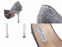 画像をギャラリービューアに読み込む, JIMMY CHOO ジミーチュウ パンプス ハイヒール グリッターキャンバス シルバー サイズ35 1/2 良品 中古 53084