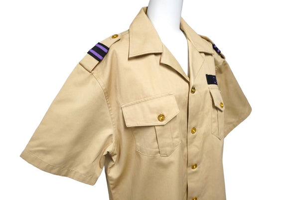 CAVI Short Sleeve Military Shirt Tops Swagger Made in INDIA Cotton Polyester Beige Purple S Good Condition Used 53138