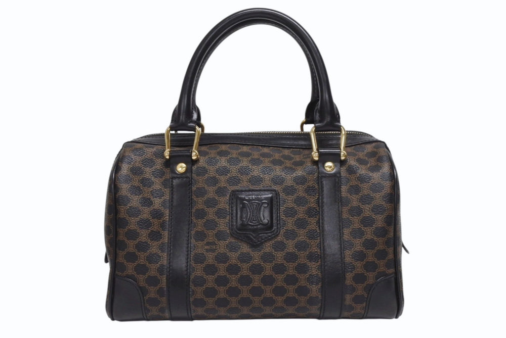 CELINE セリーヌ ハンドバッグ MC98/2 マカダム柄 PVC レザー ブラウン ブラック イタリア製 ゴールド金具 総柄 美品 中古 4b005320