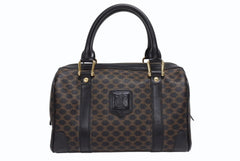 CELINE セリーヌ ハンドバッグ MC98/2 マカダム柄 PVC レザー ブラウン ブラック イタリア製 ゴールド金具 総柄 美品 中古 4b005320