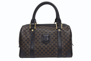 CELINE セリーヌ ハンドバッグ MC98/2 マカダム柄 PVC レザー ブラウン ブラック イタリア製 ゴールド金具 総柄 美品 中古 4b005320