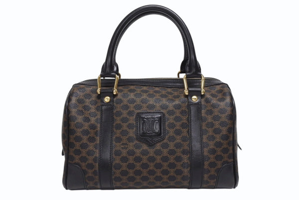 CELINE セリーヌ ハンドバッグ MC98/2 マカダム柄 PVC レザー ブラウン ブラック イタリア製 ゴールド金具 総柄 美品 中古 4b005320