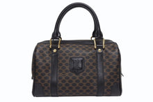 画像をギャラリービューアに読み込む, CELINE セリーヌ ハンドバッグ MC98/2 マカダム柄 PVC レザー ブラウン ブラック イタリア製 ゴールド金具 総柄 美品 中古 4b005320