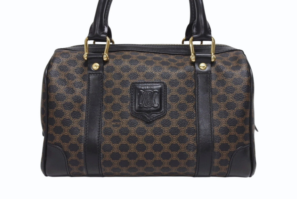 CELINE セリーヌ ハンドバッグ MC98/2 マカダム柄 PVC レザー ブラウン ブラック イタリア製 ゴールド金具 総柄 美品 中古 4b005320