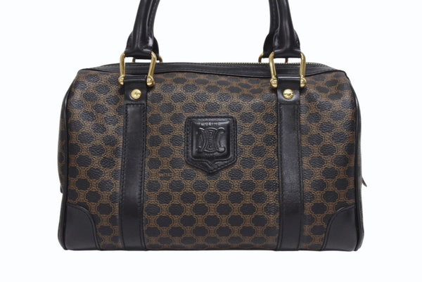 CELINE セリーヌ ハンドバッグ MC98/2 マカダム柄 PVC レザー ブラウン ブラック イタリア製 ゴールド金具 総柄 美品 中古 4b005320