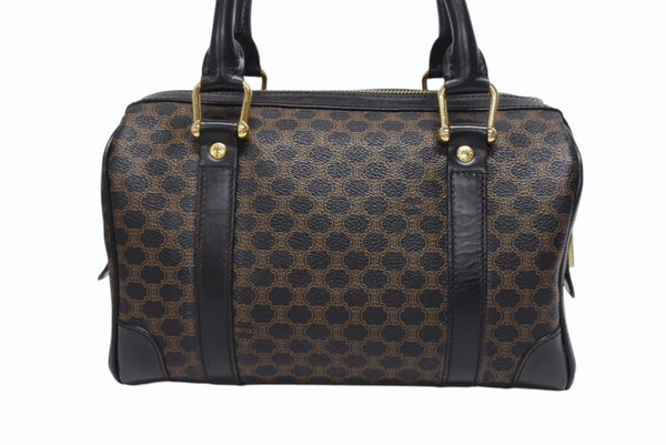 CELINE セリーヌ ハンドバッグ MC98/2 マカダム柄 PVC レザー ブラウン ブラック イタリア製 ゴールド金具 総柄 美品 中古 4b005320