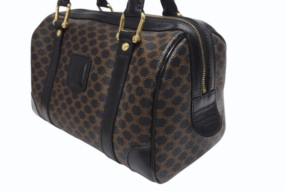 CELINE セリーヌ ハンドバッグ MC98/2 マカダム柄 PVC レザー ブラウン ブラック イタリア製 ゴールド金具 総柄 美品 中古 4b005320