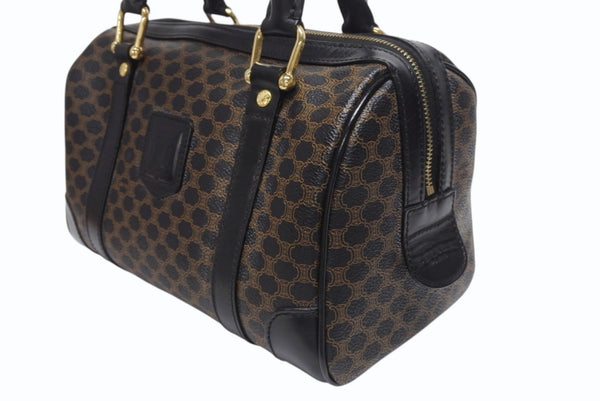 CELINE セリーヌ ハンドバッグ MC98/2 マカダム柄 PVC レザー ブラウン ブラック イタリア製 ゴールド金具 総柄 美品 中古 4b005320
