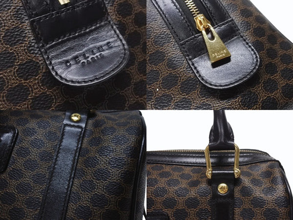 CELINE セリーヌ ハンドバッグ MC98/2 マカダム柄 PVC レザー ブラウン ブラック イタリア製 ゴールド金具 総柄 美品 中古 4b005320