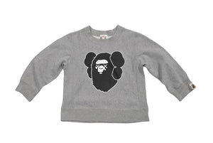 A BATHING APE アベイシングエイプ BAPE KAWS トレーナー スウェット コットン グレー ブラック サイズ100 美品 中古 53492