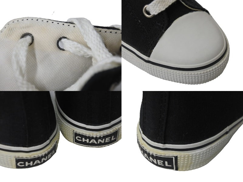 CHANEL シャネル スニーカー 001852 ココマーク ハイカットスニーカー ブラック ホワイト キャンバス サイズ37 良品 中古 53532  – Casanova Vintage