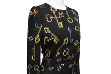 画像をギャラリービューアに読み込む, DOLCE&amp;GABBANA ドルチェアンドガッバーナ ドレス 鍵柄 イタリア製 シルク エラスタン ブラック サイズ36 美品 中古 53609