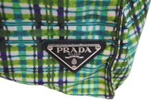 Load image into Gallery viewer, PRADA プラダ トートバッグ グリーン チェック柄 トライアングルロゴ ナイロン サフィアーノ シルバー金具 美品 中古 53677