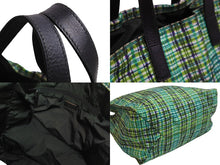 Load image into Gallery viewer, PRADA プラダ トートバッグ グリーン チェック柄 トライアングルロゴ ナイロン サフィアーノ シルバー金具 美品 中古 53677