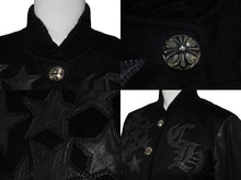Load image into Gallery viewer, CHROME HEARTS クロムハーツ レターマン スターレザーパッチ ブルゾン ブラック カシミヤ シルク ジャケット S 美品 中古 53899