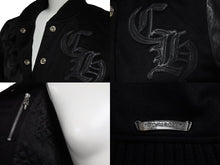 Load image into Gallery viewer, CHROME HEARTS クロムハーツ レターマン スターレザーパッチ ブルゾン ブラック カシミヤ シルク ジャケット S 美品 中古 53899