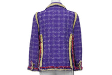 画像をギャラリービューアに読み込む, CHANEL シャネル ツイードジャケット カメリア エパレト 06P P28594 パープル レッド イエロー サイズ34 美品 中古 54051