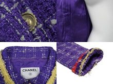 画像をギャラリービューアに読み込む, CHANEL シャネル ツイードジャケット カメリア エパレト 06P P28594 パープル レッド イエロー サイズ34 美品 中古 54051