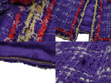 画像をギャラリービューアに読み込む, CHANEL シャネル ツイードジャケット カメリア エパレト 06P P28594 パープル レッド イエロー サイズ34 美品 中古 54051