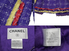 画像をギャラリービューアに読み込む, CHANEL シャネル ツイードジャケット カメリア エパレト 06P P28594 パープル レッド イエロー サイズ34 美品 中古 54051