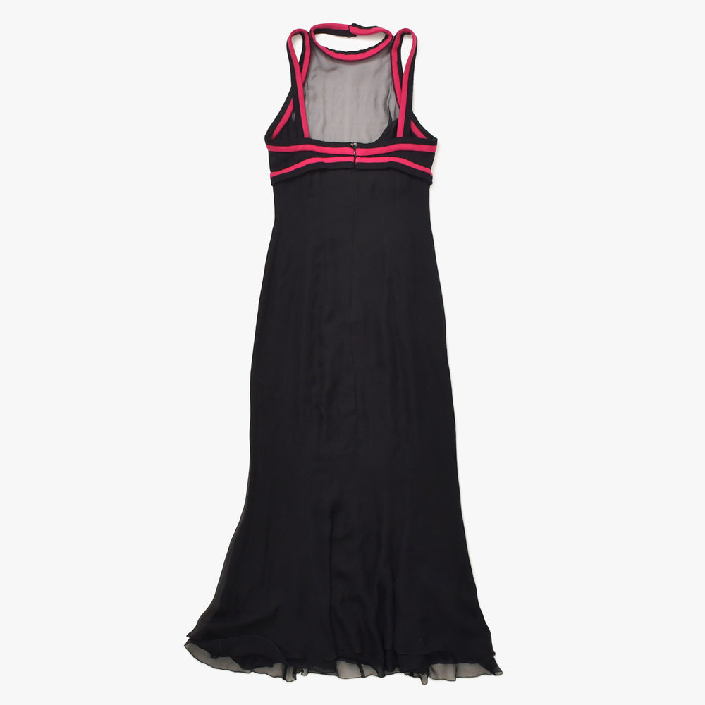 極美品 CHANEL シャネル レース ドレス 黒 Black ブラック Pink ピンク ココマーク ボタン ショール シルク サイズ38 中古 4a005414