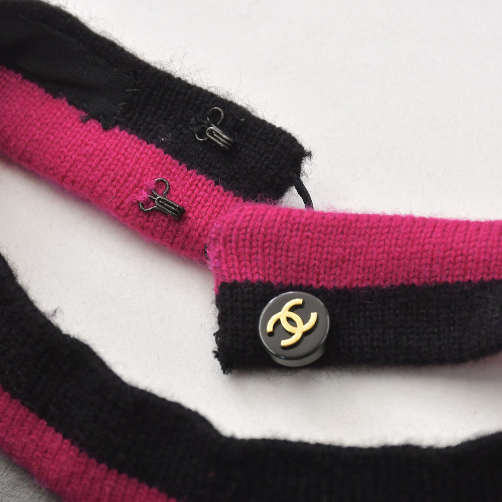 極美品 CHANEL シャネル レース ドレス 黒 Black ブラック Pink ピンク ココマーク ボタン ショール シルク サイズ38 中古 4a005414