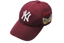 画像をギャラリービューアに読み込む, GUCCI グッチ NY YANKEES ニューヨークヤンキース キャップ 538565 ベースボールキャップバタフライ ワインレッド 良品 中古 54229