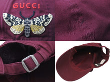 画像をギャラリービューアに読み込む, GUCCI グッチ NY YANKEES ニューヨークヤンキース キャップ 538565 ベースボールキャップバタフライ ワインレッド 良品 中古 54229