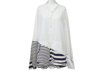 画像をギャラリービューアに読み込む, Greg Lauren グレッグローレン ボーダー ジャケット 再構築 コットン ホワイト ネイビー サイズL 美品 中古 54249