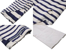 画像をギャラリービューアに読み込む, Greg Lauren グレッグローレン ボーダー ジャケット 再構築 コットン ホワイト ネイビー サイズL 美品 中古 54249