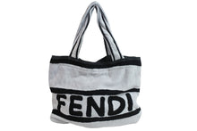 画像をギャラリービューアに読み込む, FENDI フェンディ 2WAY BEACH TOWEL BAG FXH016 ビーチタオル バッグ FXH016 ブラック ホワイト コットン 美品 中古 54383