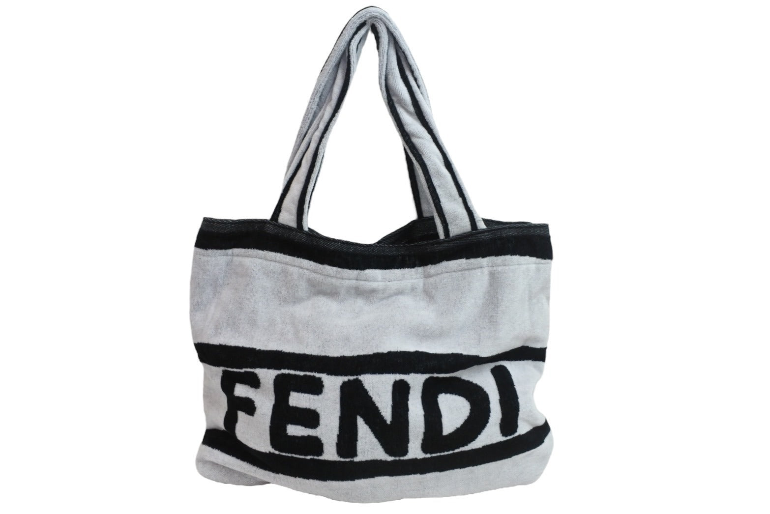 FENDI フェンディ 2WAY BEACH TOWEL BAG FXH016 ビーチタオル バッグ FXH016 ブラック ホワイト コットン 美品  中古 54383 – Casanova Vintage