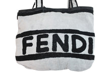 画像をギャラリービューアに読み込む, FENDI フェンディ 2WAY BEACH TOWEL BAG FXH016 ビーチタオル バッグ FXH016 ブラック ホワイト コットン 美品 中古 54383