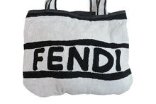 画像をギャラリービューアに読み込む, FENDI フェンディ 2WAY BEACH TOWEL BAG FXH016 ビーチタオル バッグ FXH016 ブラック ホワイト コットン 美品 中古 54383