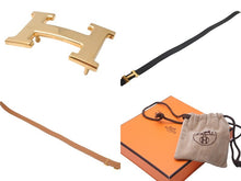 Load image into Gallery viewer, HERMES エルメス ベルト H バックル □E刻印 ボックスカーフ レザー70 ブラック ブラウン ゴールド金具 美品 中古 54433